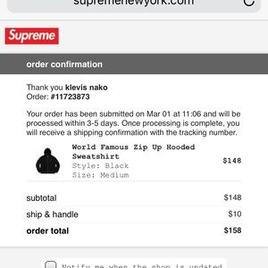 Supreme world famous zip up hooded sweatshirt